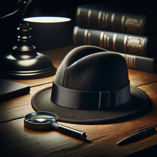 DALL·E 2023-11-27 16.57.20 – Revise the image for a modern detective theme by replacing the hat with a smaller, plain black hat, reminiscent of those in iconic detective stories.