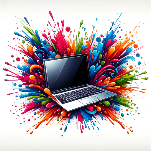 DALL·E 2023-11-15 18.19.45 – Epic vector design of a modern laptop with vibrant colors splashing out in every direction, all set on a white background. The design is rendered in a