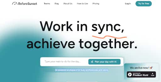 BeforeSunset: AI-powered workspace for busy professionals and teams