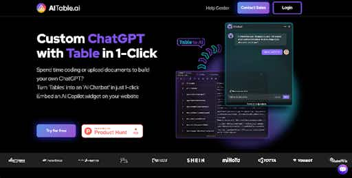 AlTable.ai: Turn ‘Tables’ into an ‘AI Chatbot’ in just 1-click