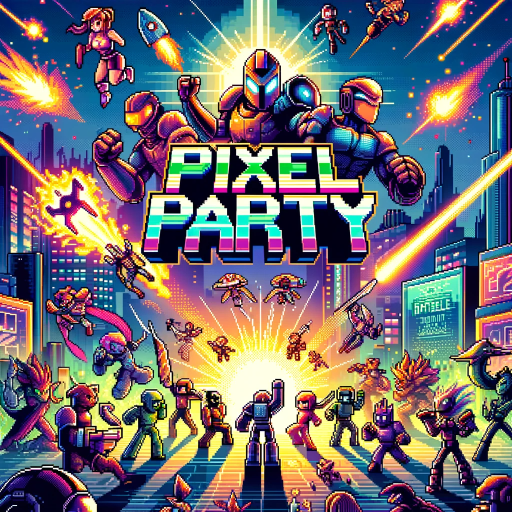 DALL·E 2023-11-13 12.22.50 – Create additional 16-bit style video game art posters for ‘Pixel Party’, with the title in a classic arcade-style pixelated font, centered in the imag