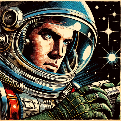 DALL·E 2023-11-15 19.13.01 – A retro American comic-style illustration of a space odyssey scene, featuring a close-up of an astronaut in a detailed space suit. The image includes