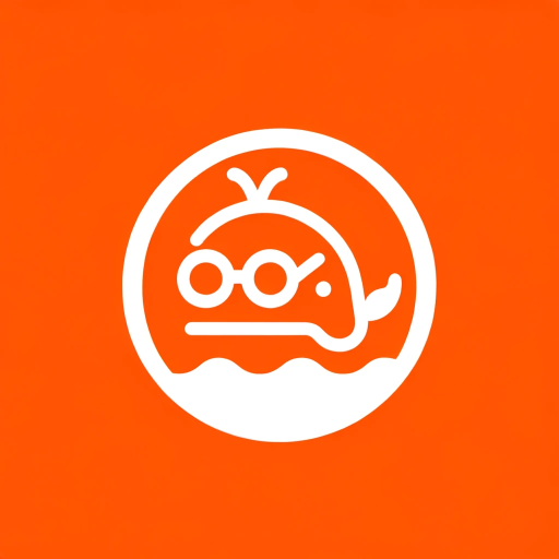 DALL·E 2023-11-13 19.13.27 – A minimal and simple logo featuring a whale with round glasses. The background is bright orange, and the whale is designed using white lines, giving i