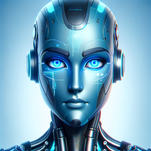 DALL·E 2023-11-14 11.58.05 – A portrait of a futuristic AI robot, designed with sleek and modern lines. The primary color of the robot is a vivid blue (#00afec), complemented by m (1)