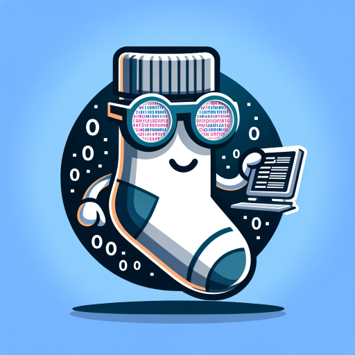 DALL·E 2024-01-07 18.56.24 – A playful and engaging logo for ‘SOC Copilot’, illustrating a cartoon sock character equipped with cyber glasses and a binary code pattern, interactin