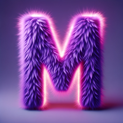 DALL·E 2024-01-09 21.35.45 – A photorealistic 3D letter ‘M’, covered in a neon purple furry texture. The image should emphasize a luminous, glowing neon purple shade, creating a s