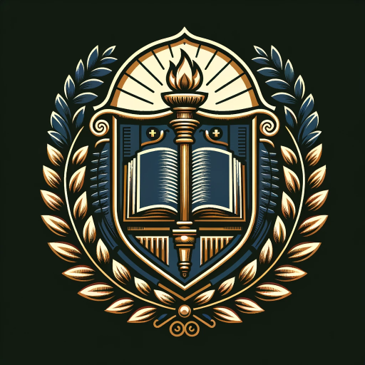 DALL·E 2024-01-29 00.11.29 – A logo design in the style of a university emblem, featuring classic elements such as an open book, a torch, laurel wreaths, and a shield. The design