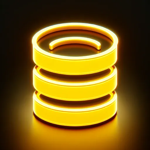 DALL·E 2024-03-13 16.58.24 – A simple, large, glowing yellow SQL database icon centered on a black background. This design should highlight the SQL database theme, combining eleme