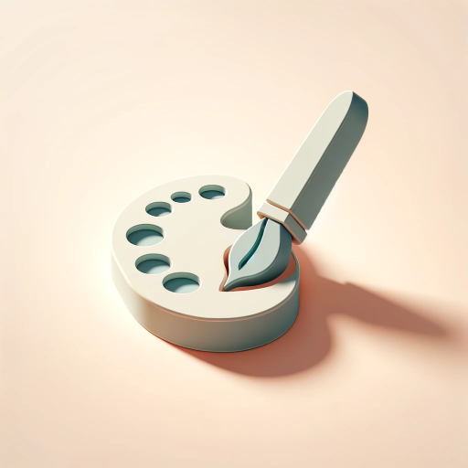 DALL·E 2023-11-14 15.45.02 – An icon representing a ‘3D Illustrations Creator’. The icon features a stylized, minimalistic 3D paintbrush and palette, symbolizing creativity and 3D