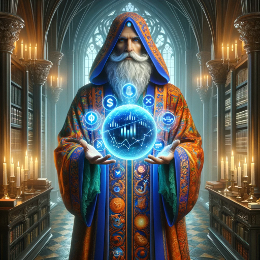 DALL·E 2023-11-15 23.00.51 – A digital illustration of a wizard in a vibrant, richly decorated robe adorned with astrological symbols. He is levitating, with a mystical orb projec
