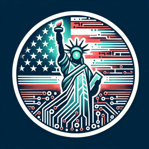 DALL·E 2023-11-26 22.56.12 – Design a 180 pixel wide round logo for a U.S. Immigration GPT startup. The logo should feature a modern, sleek design, symbolizing technology and inno