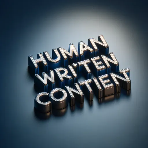 DALL·E 2024-05-26 08.11.27 – Create a 3D text image with the text ‘human written content’. The text should be bold and have a metallic finish, giving it a modern and sleek appeara