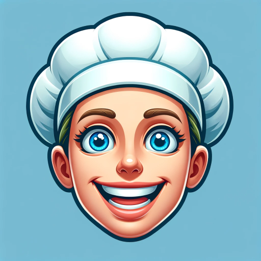 DALL·E 2023-11-10 01.02.51 – A humorous avatar of a female chef’s head with blue eyes and a grand smile. She should have a human appearance and be wearing a chef’s hat to indicate