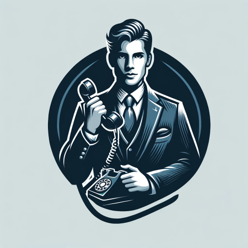 DALL·E 2023-11-14 16.05.02 – A sophisticated and professional logo for a sales agent, featuring an elegant gentleman holding a telephone. The gentleman is depicted in a classic, d