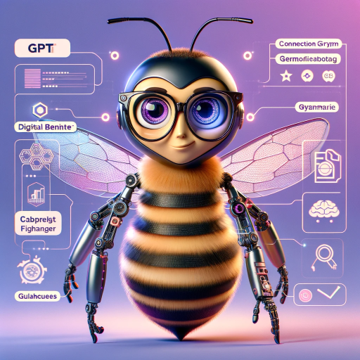 DALL·E 2023-11-13 19.06.30 – Create an image of a character that is a smart-looking bee with cybernetic enhancements, in a similar art style to the previous images. The bee should