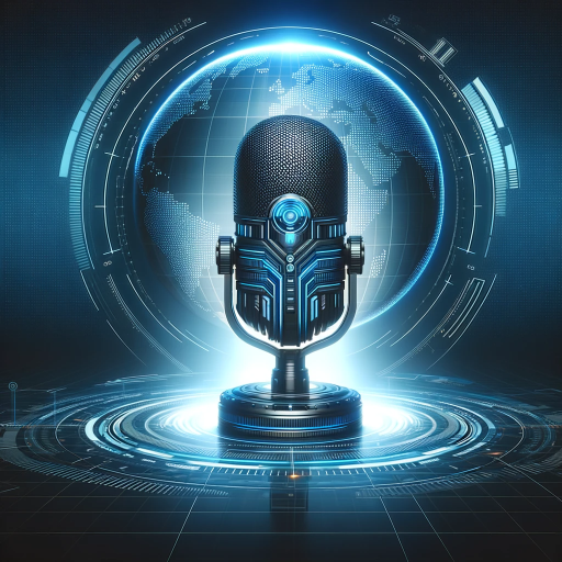 DALL·E 2024-01-19 15.21.56 – A futuristic and impressive news microphone, featuring a globe icon in the background. The design of the microphone should evoke a sense of innovation