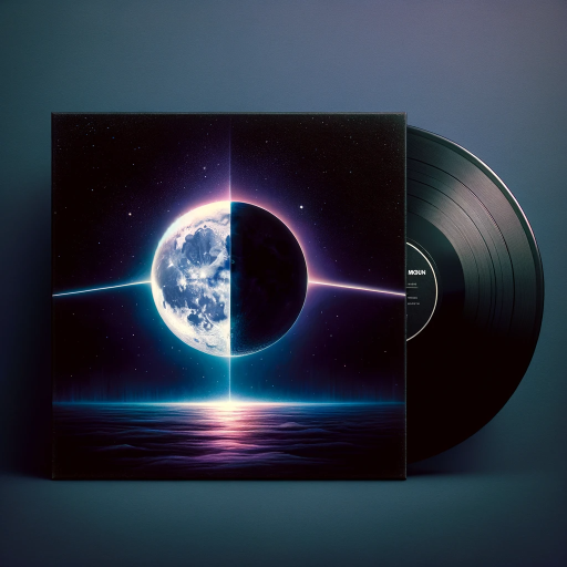 DALL·E 2023-11-30 20.22.28 – Design a minimalist music album cover for ‘The Dark Side of the Moon’. The cover art is a conceptual representation of this theme, featuring a moon ha